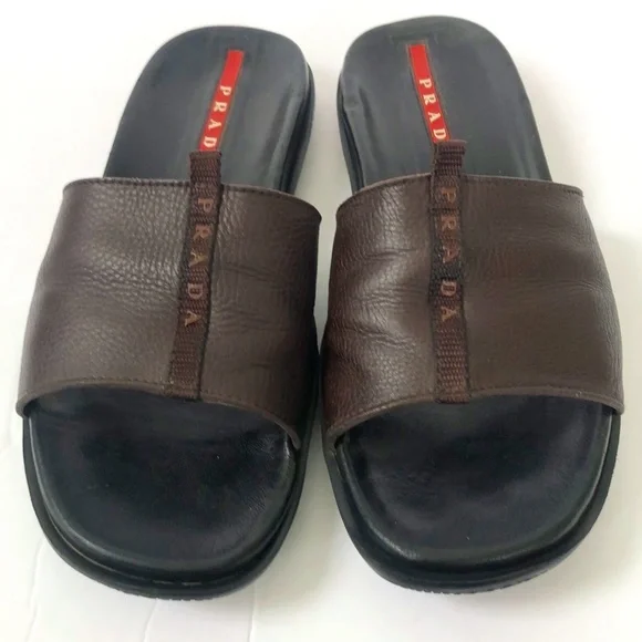 Prada | Shoes | Prada Mens Brown Leather Sandals Size 75  display picture 3